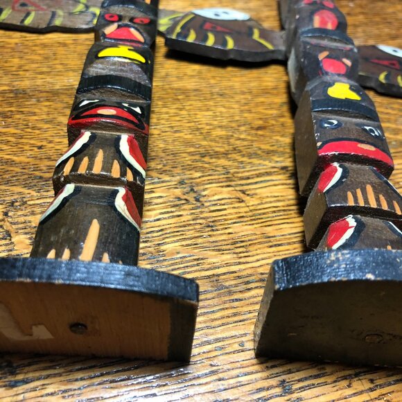 Vintage Carved Wood Native American Totem Pole Lot of 2 - Picture 7 of 8